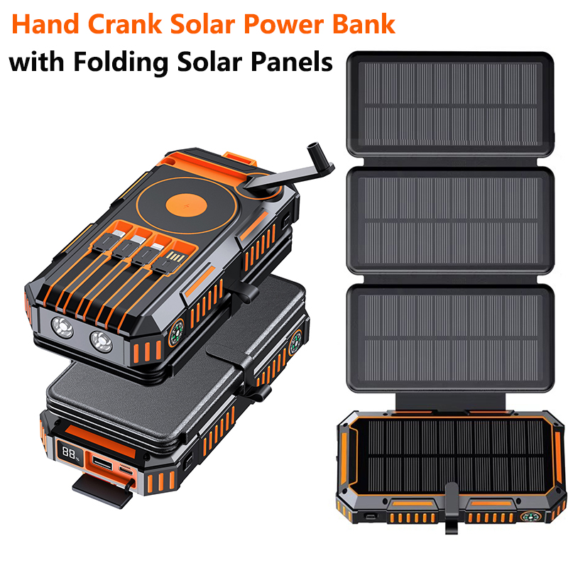 Solar Charger Panel Foldable - 20000mAh Hand Crank Solar Power Bank
