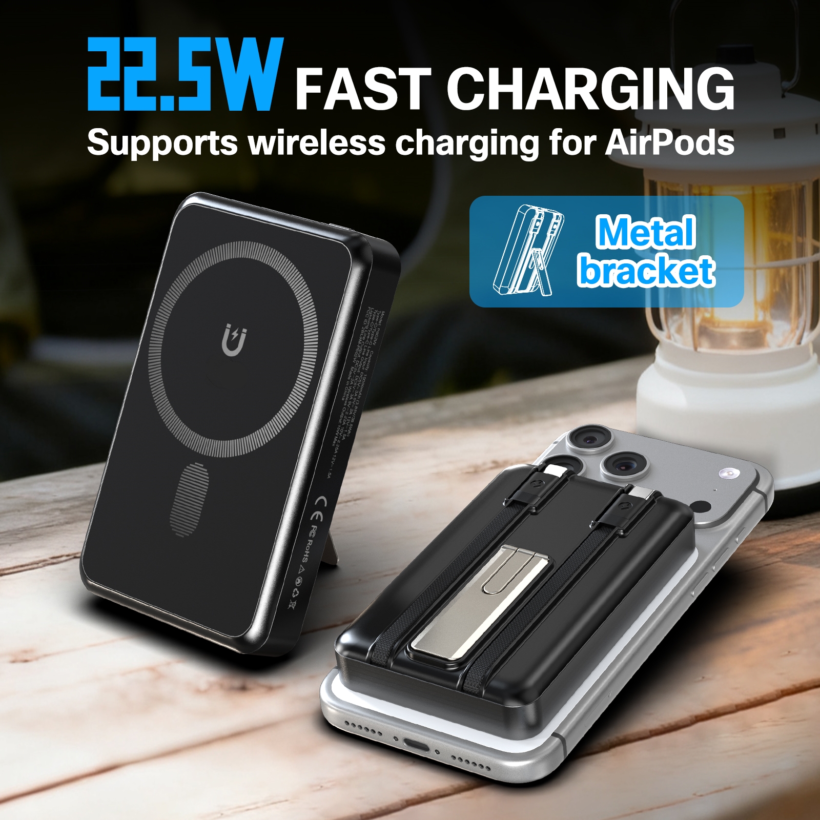 Solar Charger Panel Foldable - 10000mAh Magnetic Wireless Power Bank PD22.5W