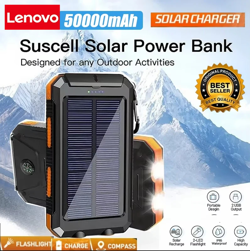 Lenovo 50000mAh Solar Power Ba - مراجعة Solar Charger Panel Foldable وسعره